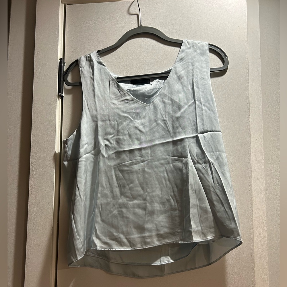 Quince V Neck Washable Blue Silk Top